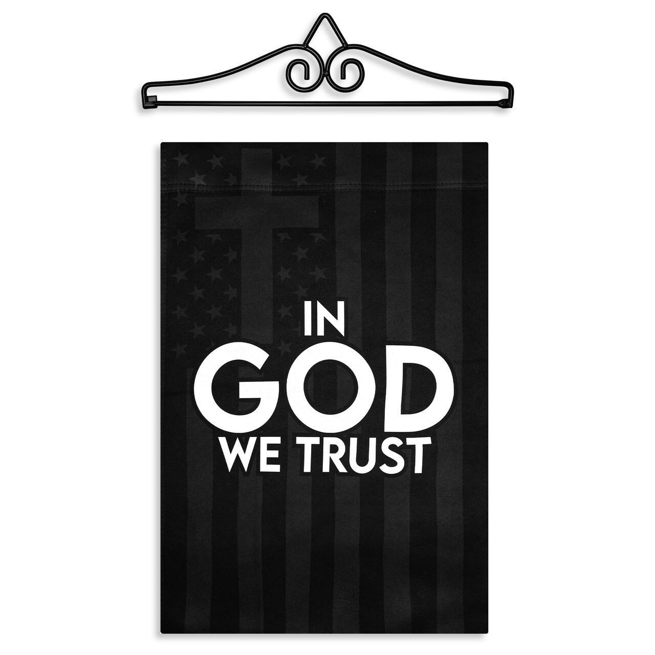 G128 Combo Pack Garden Flag Hanger 14IN & Garden Flag In God We Trust Patriotic Printed 12x18IN Double Sided Yard Garden Lawn Decoration